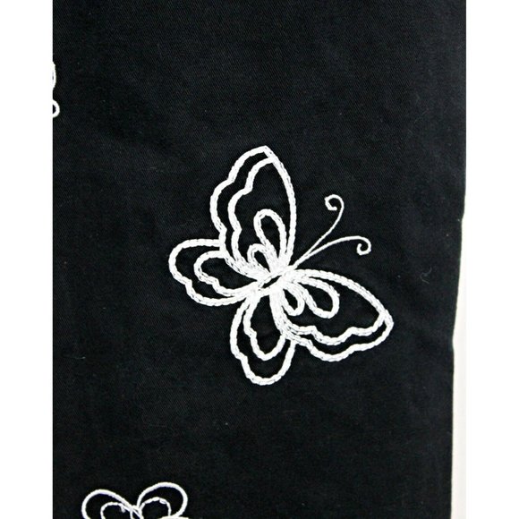 Easy spirit Woman Sz 18 Black Pants White Butterfly Embroidered Pattern All Over - Picture 4 of 7